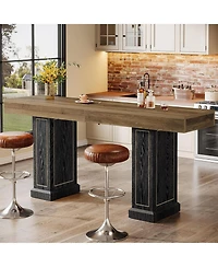 Tribesigns 70.9" Extra Long Bar Table For 6-8: Rustic Counter Height Pub Table with Dual Pedestal Base for Home Bar, Kitchen, Game Room