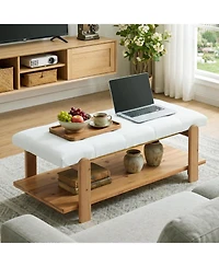 Tribesigns Ottoman Coffee Table with Solid Wood Frame, Rectangle Large Footrest Ottoman with Storage Shelf, Upholstered Center Table