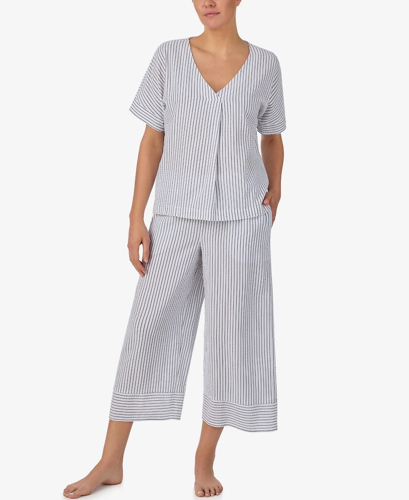 Dkny Women's Seersucker Dolman Short-Sleeve Top & Cropped Pants Pajama Set, 2-Piece Set