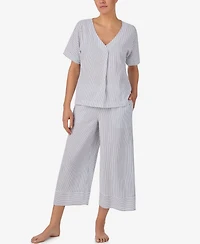 Dkny Women's Seersucker Dolman Short-Sleeve Top & Cropped Pants Pajama Set, 2-Piece Set