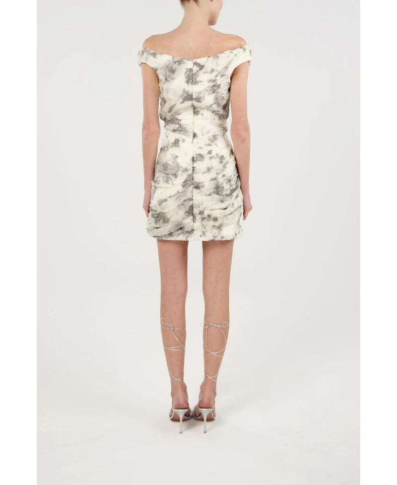 Nocturne Women's Abstract Print Off Shoulder Ruched Mini Dress