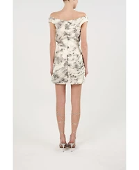Nocturne Women's Abstract Print Off Shoulder Ruched Mini Dress