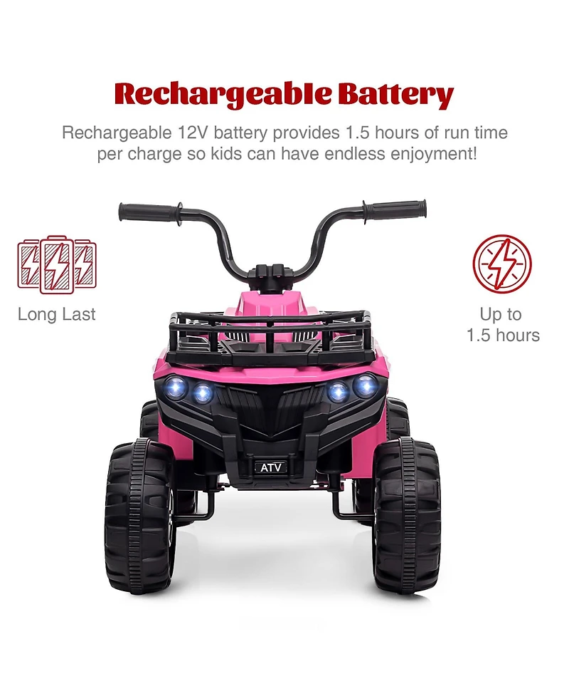 homfan 12V Electric Ride-On Atv Quad – High and Low Speed, Treaded Tires, Rubber Handles, Led Lights – Perfect Outdoor Gift