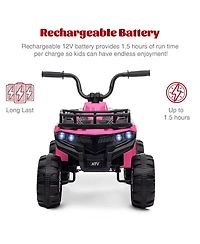 homfan 12V Electric Ride-On Atv Quad – High and Low Speed, Treaded Tires, Rubber Handles, Led Lights – Perfect Outdoor Gift