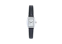 Peugeot Women's Vintage Rectangular Silver Case Small Face Watch with Leather Strap