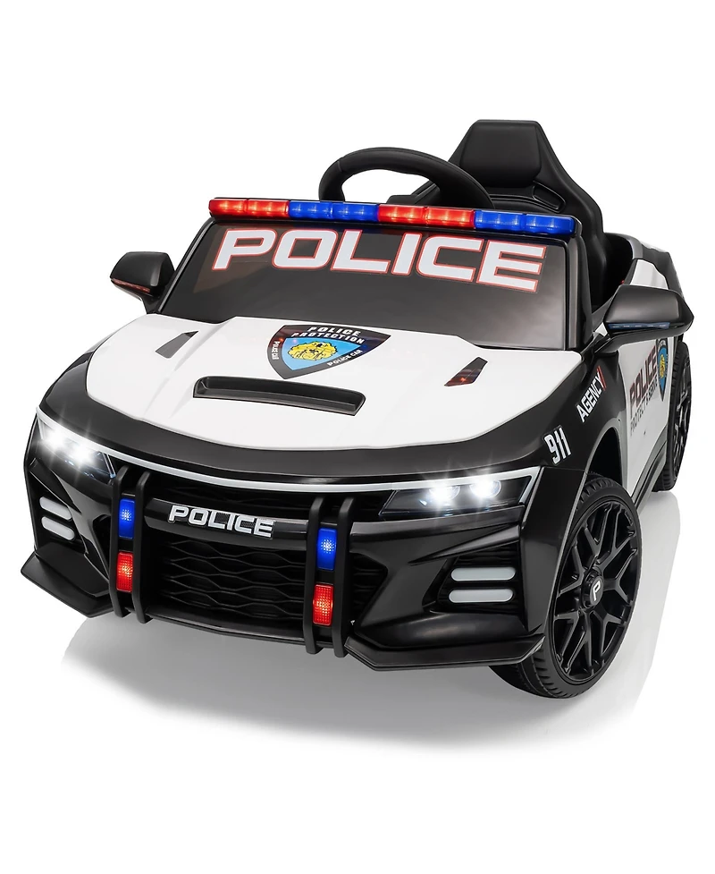 homfan 12V Licensed Toyota Police Ride On Car, 4WD, Remote Control, Led Lights, Music, Spring Suspension, Safety Belt, Truck Bed Storage