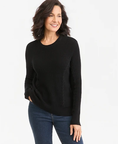 Style & Co Women's Mixed Rib Cable-Knit Cotton Crewneck Pullover, Macy's Exclusive