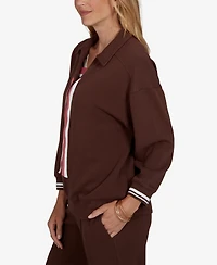 Ruby Rd. Petite Stripe Trim Drawstring Pullover Top