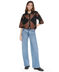 Dkny Jeans Petite Argyle Button-Front Sweater