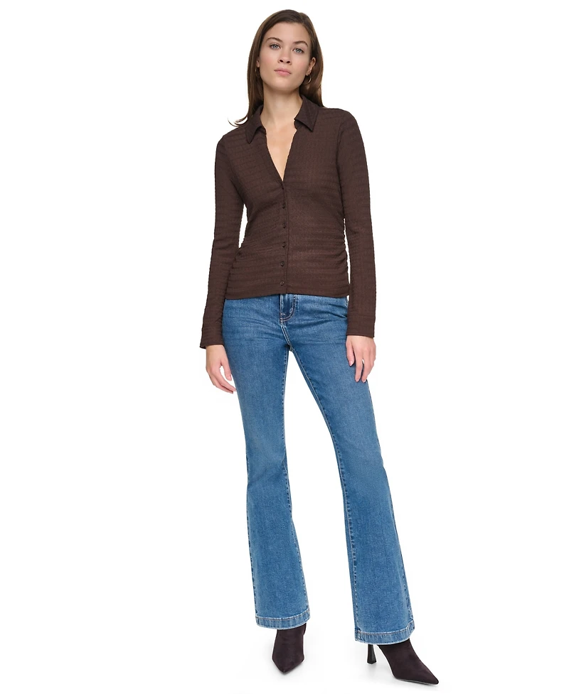 Dkny Jeans Petite Fitted Collared Neck Top
