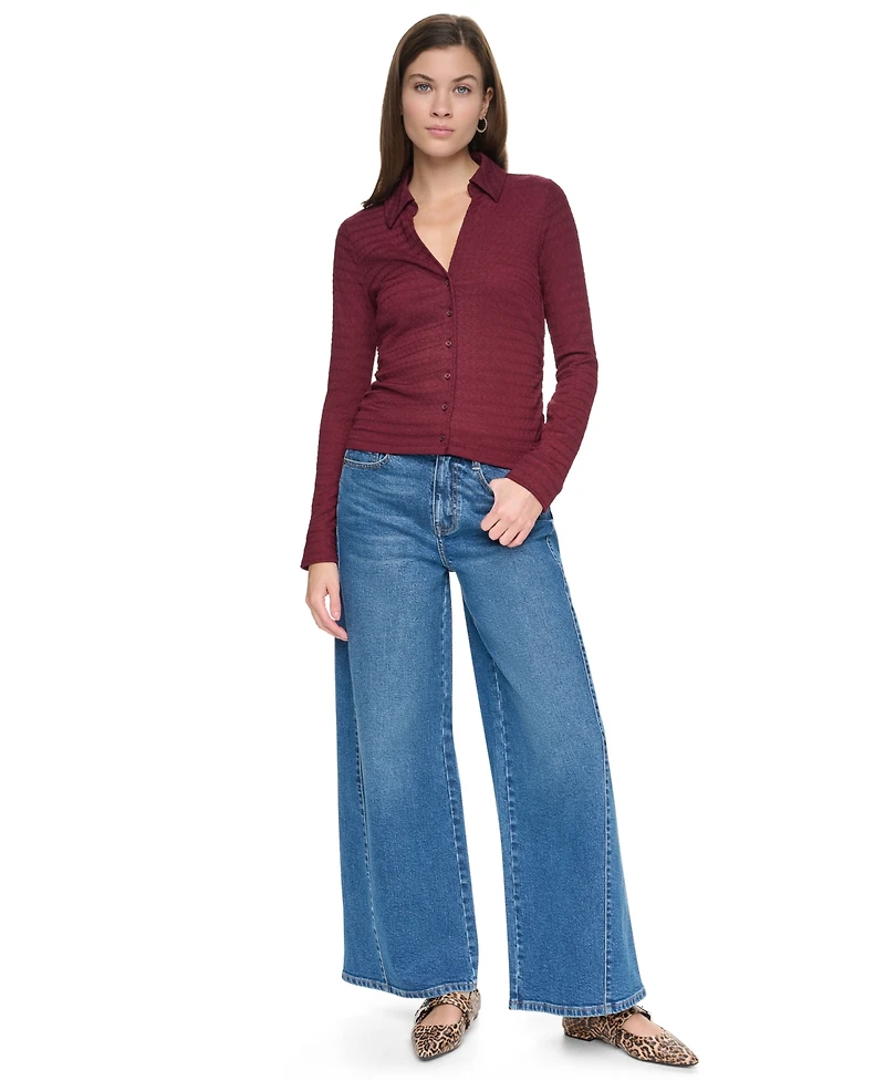 Dkny Jeans Petite Fitted Collared Neck Top