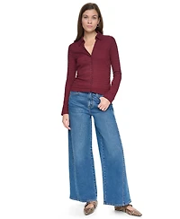 Dkny Jeans Petite Fitted Collared Neck Top