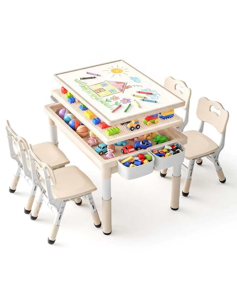 Kinder King Kids Table and 4 Chair Set, Activity Desk for Drawing, Building Blocks, Play