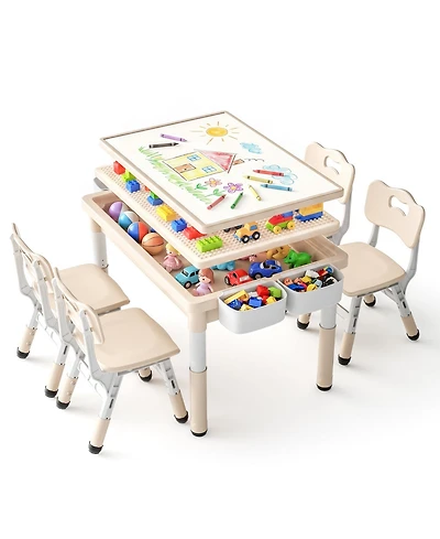Kinder King Kids Table and 4 Chair Set, Activity Desk for Drawing, Building Blocks, Play