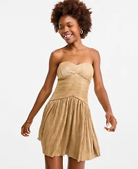 Katia Rae Juniors' Pleated Foil Fit and Flare Dress