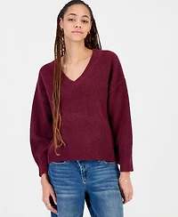 Freshman Juniors' Oversized V-Neck Long Sleeve Sweater