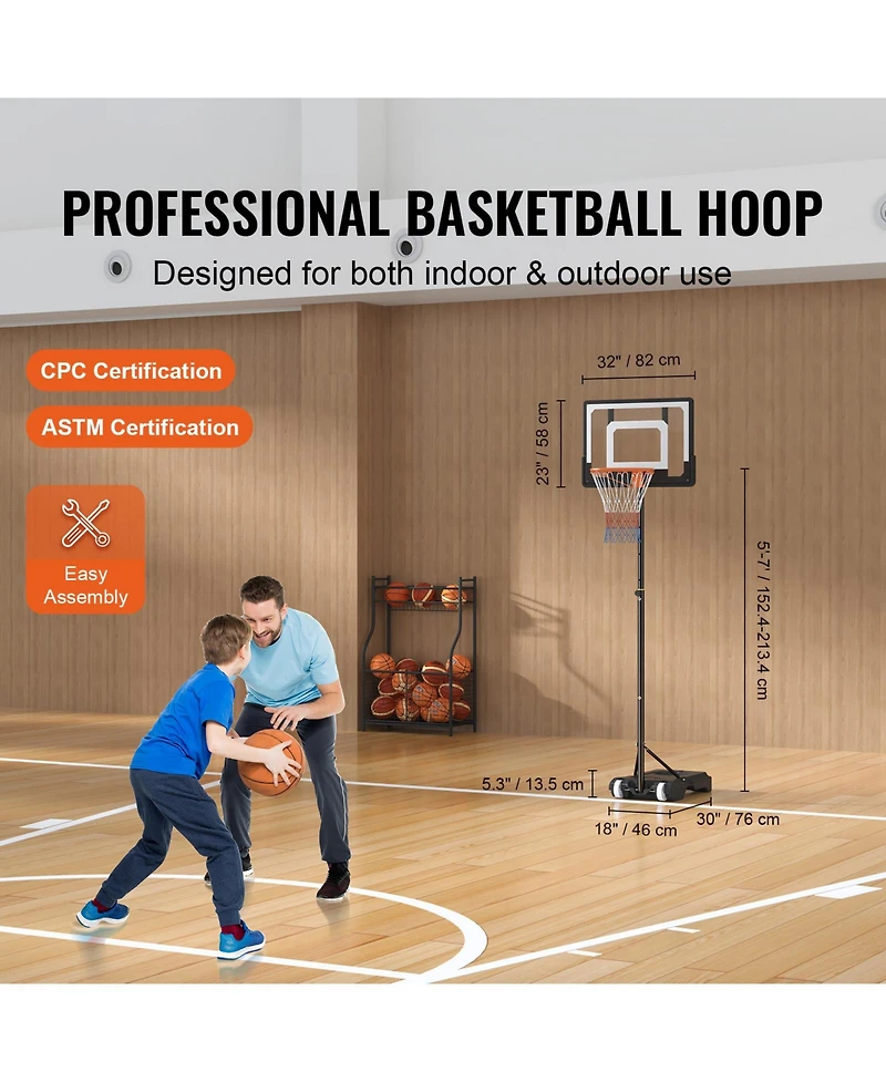 Vevor 32" Basketball Hoop Adjustable Height Backboard System for Outdoor Indoor