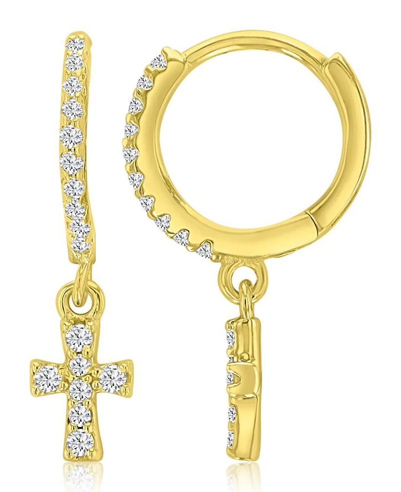 Macy's 14k Gold-Plated Cross Drop Huggie Earrings