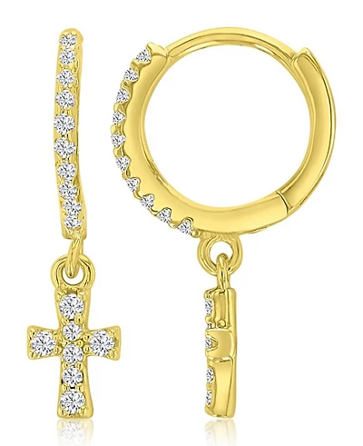 Macy's 14k Gold-Plated Cross Drop Huggie Earrings