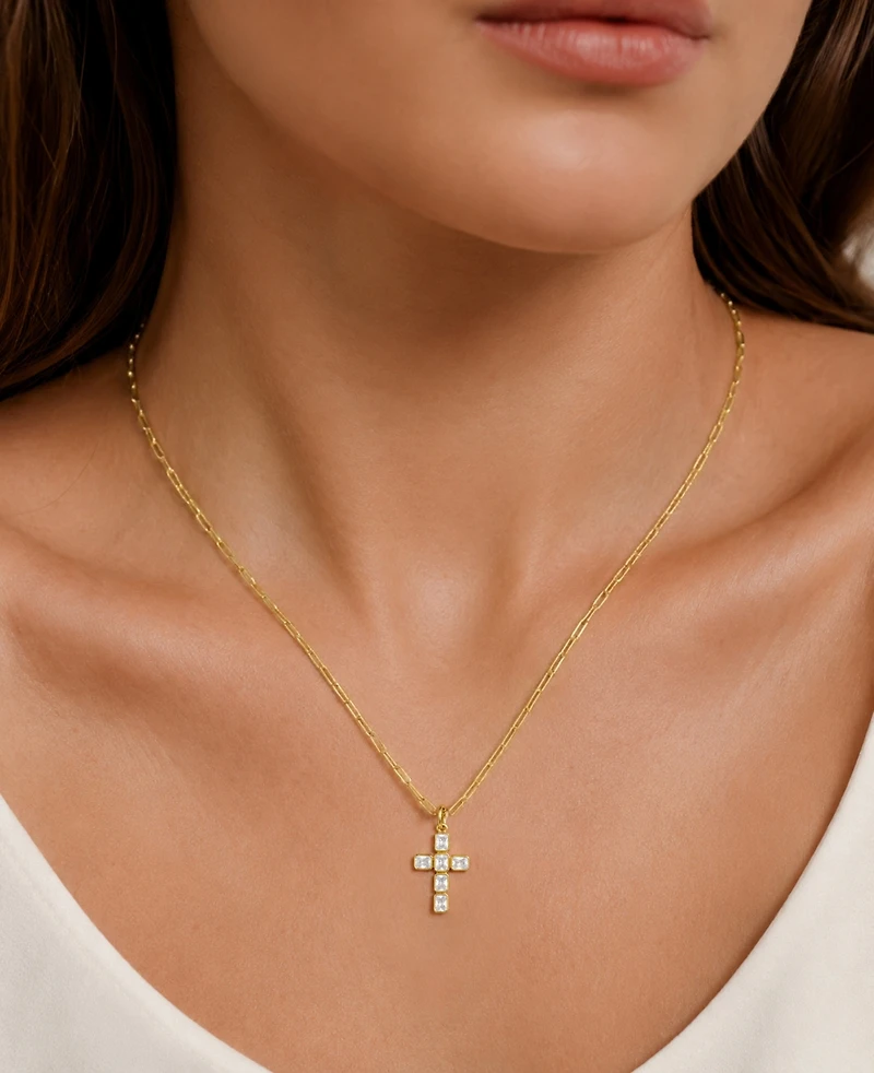 Macy's 14k Gold-Plated Cross Paperclip Chain Necklace