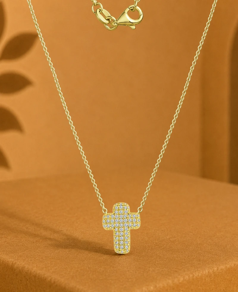 Macy's 14k Gold-Plated Mini Pave Cross Pendant Necklace