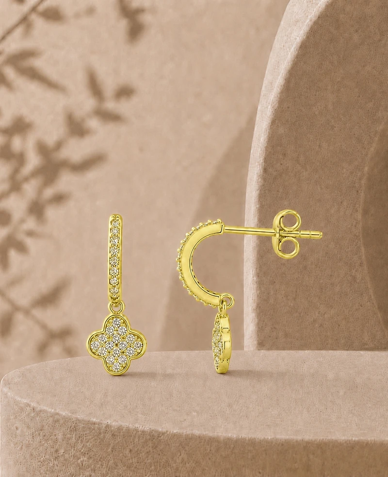 Macy's 14k Gold-Plated Clover Drop J Hoop Earrings