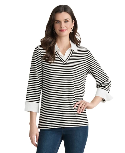 Jones New York Women's 3/4-Sleeve Collared Two-Fer Top