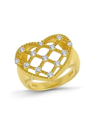 Macy's 14k Gold-Plated Over Brass Round Clear Cubic Zirconia Lattice Heart Shaped Ring