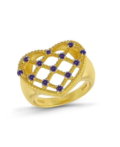 Macy's 14k Gold-Plated Over Brass Round Clear Cubic Zirconia Lattice Heart Shaped Ring