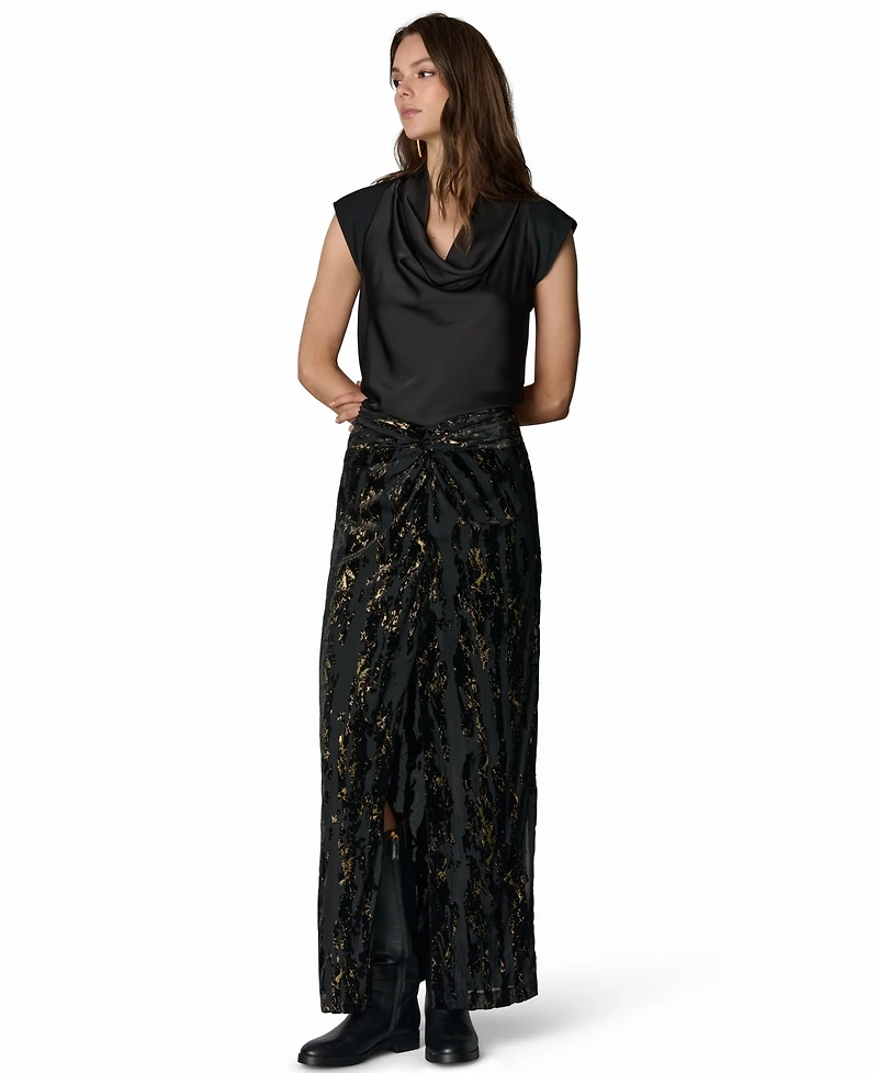Donna Karan New York Women's Front-Knot Burnout Draped Maxi Skirt