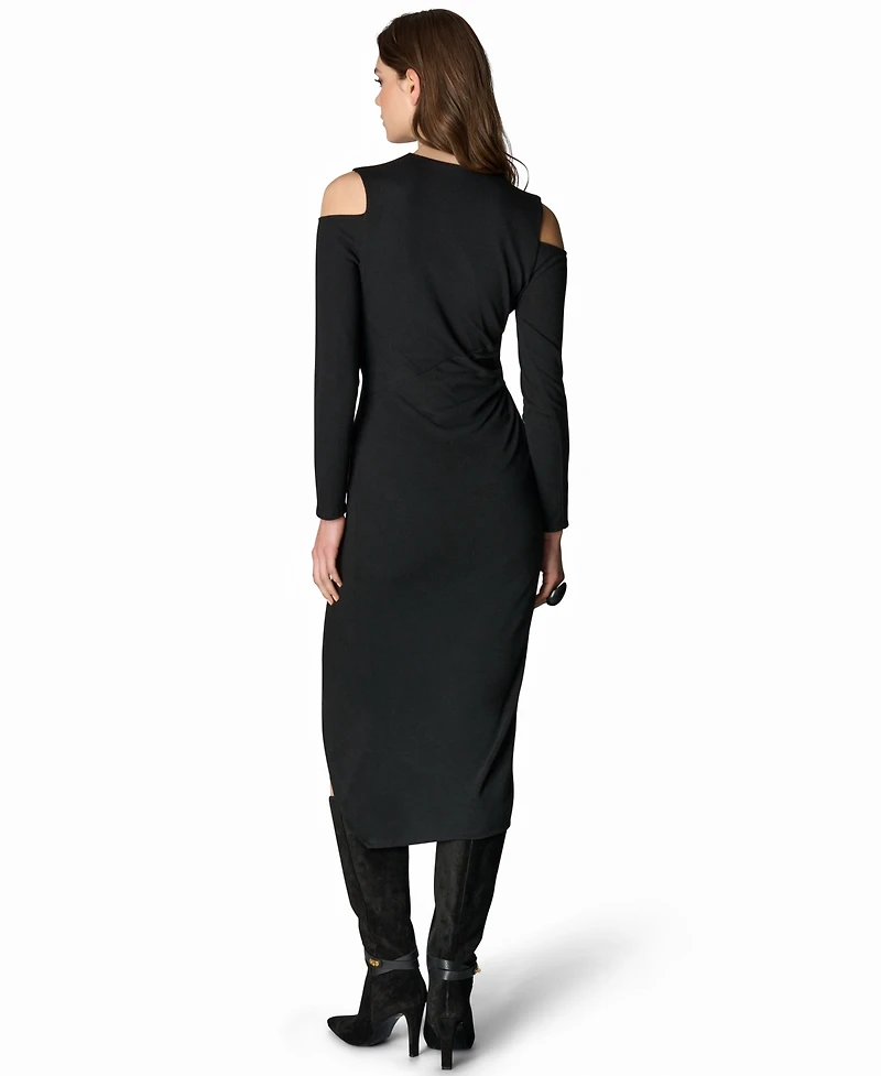 Donna Karan New York Women's Long-Sleeve Cold-Shoulder Wrap Midi Dress