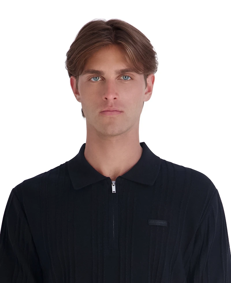 Karl Lagerfeld Paris Men's Leather Patch Quarter-Zip Polo Sweater