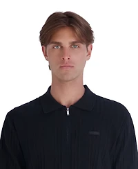 Karl Lagerfeld Paris Men's Leather Patch Quarter-Zip Polo Sweater