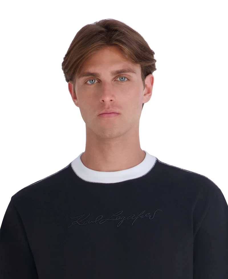 Karl Lagerfeld Paris Men's Heavy Weight Embroidered Collar Signature T-Shirt