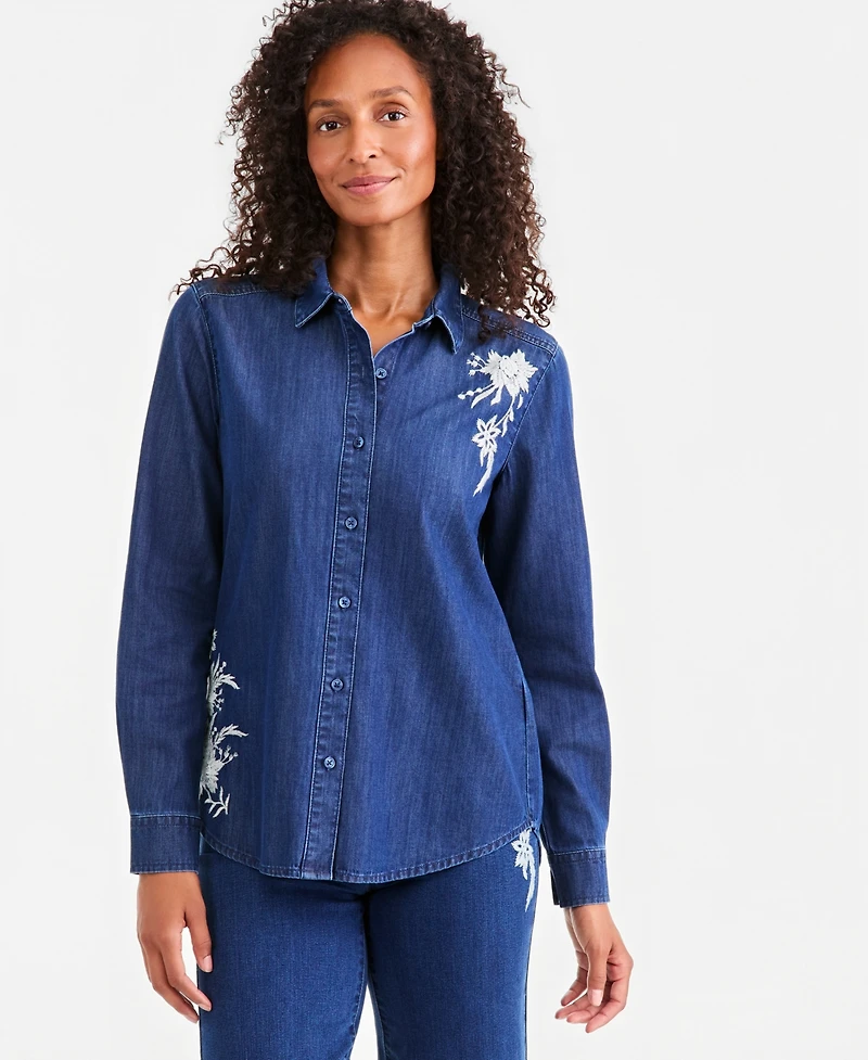 Style & Co Petite Freya Wash Denim Long-Sleeve Button-Up Shirt, Macy's Exclusive