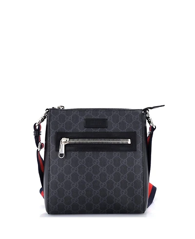 Pre-Owned Gucci Small Web Strap Front Zip Messenger Bag Gg Coated Canvas