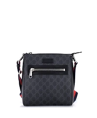 Pre-Owned Gucci Small Web Strap Front Zip Messenger Bag Gg Coated Canvas