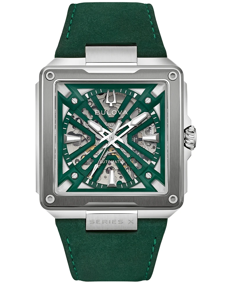 Bulova Men's Automatic Marc Anthony Series X Green Leather Strap Watch 41mm