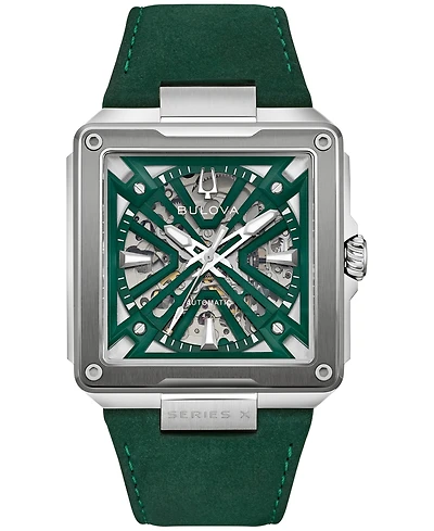 Bulova Men's Automatic Marc Anthony Series X Green Leather Strap Watch 41mm