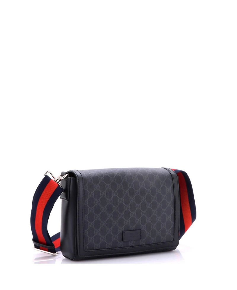 Pre-Owned Gucci Small Web Strap Flap Messenger Bag Gg Coated Canvas