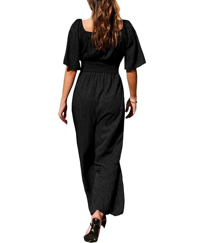 Cupshe Women's Wide Leg Jumpsuit With Smocked Details