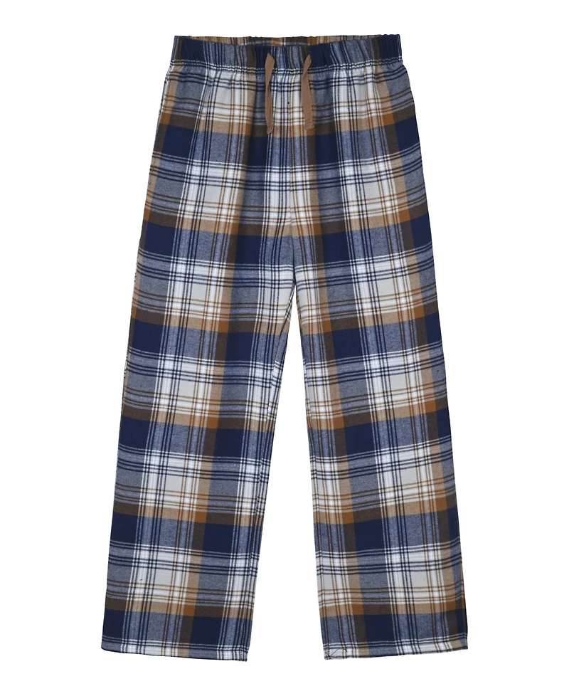 Max & Olivia Boys' 6-18 Henley Top and Navy Plaid Pants Pajama, 2-Piece Set