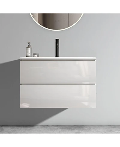 Streamdale Furniture 30" Glossy Wall Mount Vanity With Ceramic Sink
