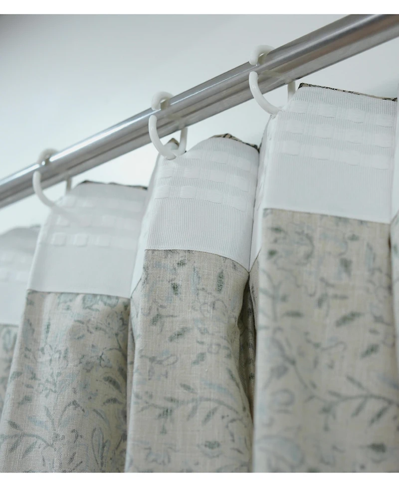 Fabdivine Handcrafted Floral Block Print Pleated Gray Linen Blend Ring Curtain