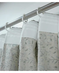 Fabdivine Handcrafted Floral Block Print Pleated Gray Linen Blend Ring Curtain