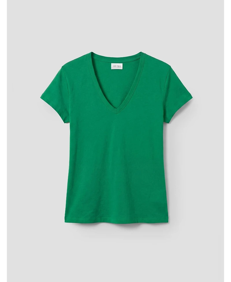Hush Women's Slim Fit Slub Cotton V-Neck T-Shirt