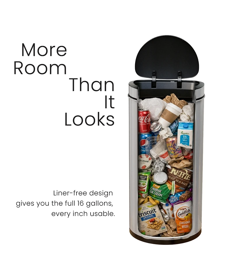 Home Zone Living 16 Gallon Motion Sensor Automatic Kitchen Trash Can with Liner-Free Stainless Steel 60 Liter Capacity