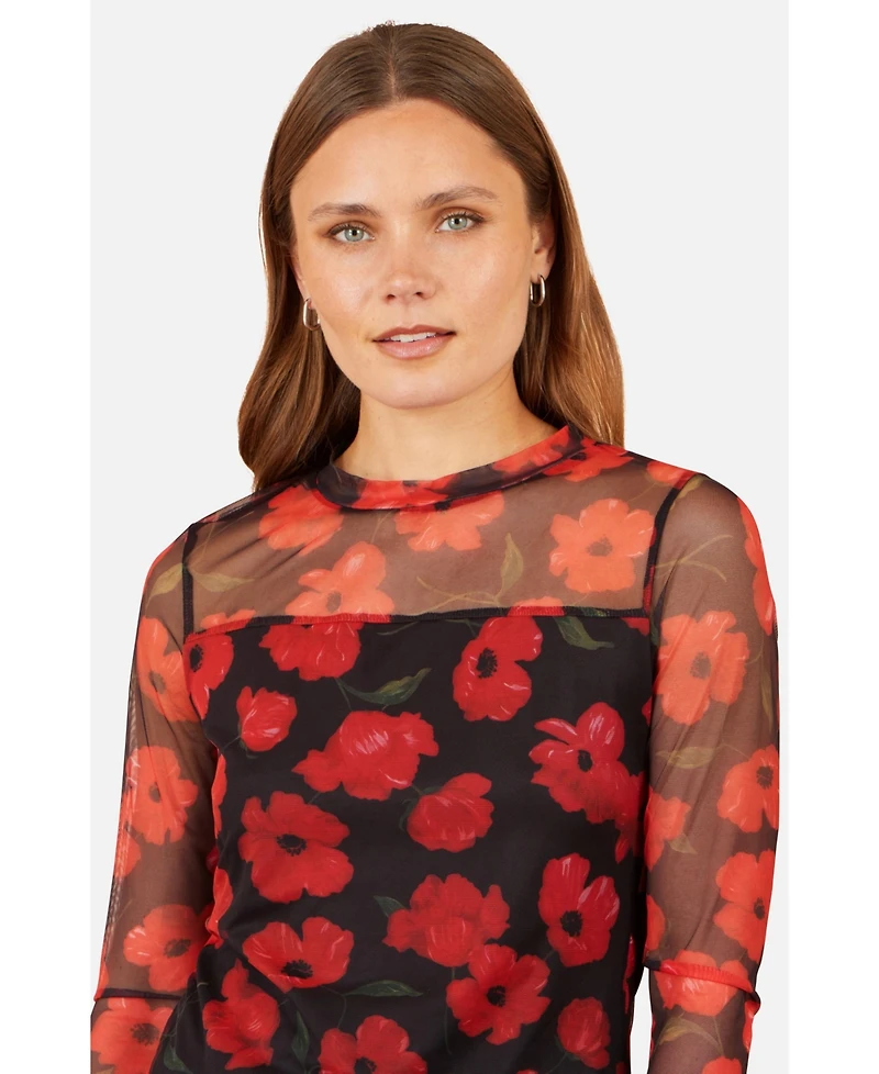 Yumi Women's Poppy Sheer Mesh Long Sleeve Top