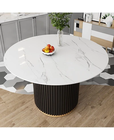 Streamdale Furniture 46" Round Faux Marble Dining Table with Metal Base