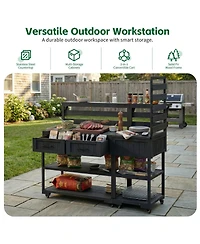 Streamdale Furniture 62.3'' Solid Wood Patio Kitchen Island With Stainless Steel Top